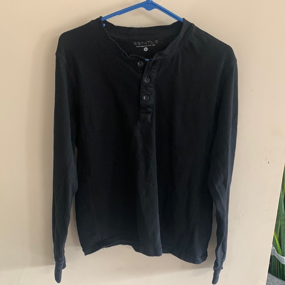 ESBTLS Black USA made cotton Henley‎ Top. Size S